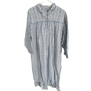 Vtg Tru Fit Womens 3XL‎ Blue Floral Cotton Nightgown flannel cottagecore grandma